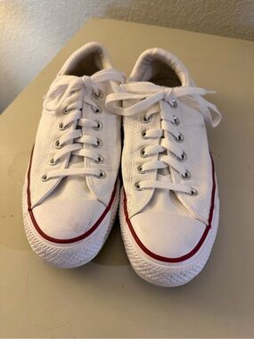 Converse White Canvas Sneakers with Red Stripe